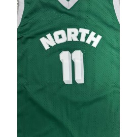 Men's #11 North Basketball Jersey - Breathable & Comfortable Mesh Tank Top, V-Neck, Sleeveless Sports Uniform for Training & Casual Wear, Green, Sizes S-3XL