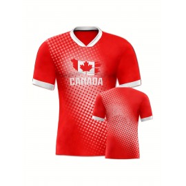 Women's Large Size Professional Sports Fabric Creative Pattern Print Canada Home Soccer Jersey T-shirt, Soccer Jersey Flag Uniforms Shirts Breathable And Lightweight, Moisture-Wicking, As Gifts For Sports Fans