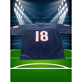 [Casual Outings] Men's #18 American Football Jersey - Navy Blue with Orange & White Stripes, V-Neck Short Sleeve for Team Sports, Training, and Casual Wear, Casual Outdoor Wear | Thletic Appearance | Durable Athletic Wear