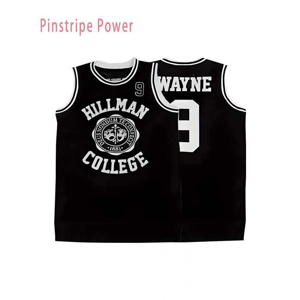 Men's #9 Black Retro Basketball Jersey - Breathable Polyester Loose Fit Sport Shirt with HILLMAN COLLEGE WAYNE Design, S-3XL for Team Training, Casual Wear & Outdoor Activities, Best for Christmas