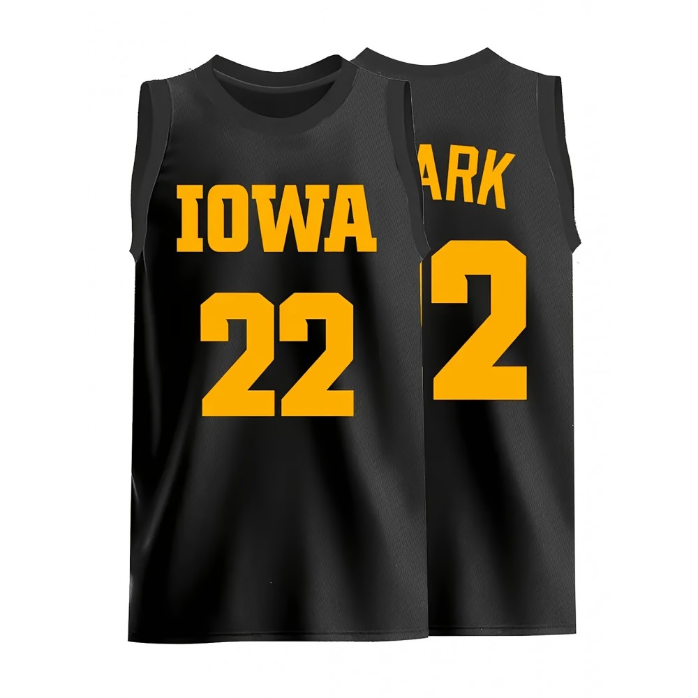 Men's #22 Iowa Hawkeyes Basketball Jersey - Black Breathable Polyester Sports Training Vest, V-Neck Sleeveless Tank Top with Details, Loose Fit for Team Sports, Casual Wear & Outdoor Activities, Sizes S-3XL, Basketball Gear