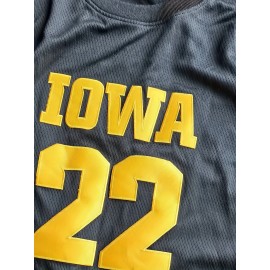 Men's #22 Iowa Hawkeyes Basketball Jersey - Black Breathable Polyester Sports Training Vest, V-Neck Sleeveless Tank Top with Details, Loose Fit for Team Sports, Casual Wear & Outdoor Activities, Sizes S-3XL, Basketball Gear