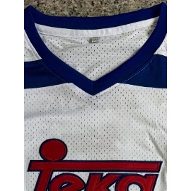 Men's #7 Basketball Training Jersey - Breathable Mesh Tank Top with V-Neck, Sleeveless Athletic Shirt for Sports & Casual Wear, Sizes S-3XL, White with Blue & Red Accents