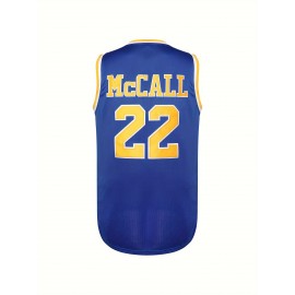 Crenshaw 22 McCall Men's Basketball Jersey, V-Neck Polyester Sports Vest with Embroidery, Blue and Yellow, Sizes S-3XL