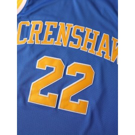 Crenshaw 22 McCall Men's Basketball Jersey, V-Neck Polyester Sports Vest with Embroidery, Blue and Yellow, Sizes S-3XL