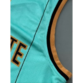 Men'S Basketball Suit # 1 Light Green Round Neck Embroidered Polyester Knitted Loose Micro Elastic Fabric S-XXXL