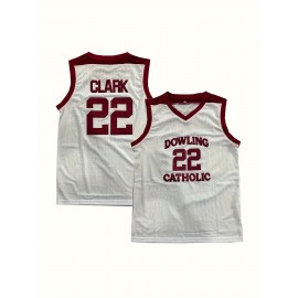 1pc Dowling Catholic Men's Basketball Jersey - #22, V-Neck, Sleeveless Athletic Top in White with Red Accents, Breathable Polyester, Loose Fit for Team Sports & Outdoor Activities, Machine Washable