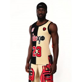 Men's #23 -Inspired Basketball Jersey, Breathable & Quick-Dry Nylon/Spandex Mesh Tank Top with Sleeveless Crewneck - Ideal for Training & Sports Events