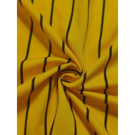 Men's #12 Yellow Stripes Baseball Jersey, Classic Retro Letter Embroidery Design Breathable Short Sleeve T-Shirt