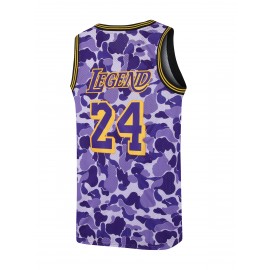 Men'S Embroidered Camo Basketball Jersey, Polyester & Spandex Blend, Crew Neck, Sleeveless, Breathable, Moisture-Wicking, Wrinkle-Resistant, Sports & Casual Style, with for Training, Games, and Parties