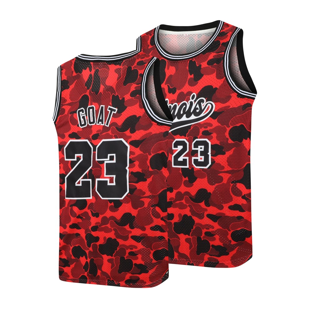 Men's #23 Goat Camo Blend Basketball Jersey - Retro 90's Style, Breathable & Quick-Dry, Sleeveless Sports Uniform for Parties & Training, Red/Black/Brown, Moisture-Wicking Nylon/Spandex