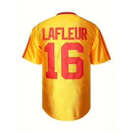 1pc LAFLEUR 16 Retro Vibrant Yellow Sports Jersey - Embroidered Lettering, Breathable & Moisture-Wicking Polyester, V-Neck, Short Sleeve, Loose Fit for Casual, Streetwear, Team Sports, Party - Unisex Adult & Youth Football Top