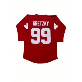 Gretzky #99 Canada Cup Team Ice Hockey Jersey - Vintage Red & White Design, Breathable Polyester, V-Neck, Long Sleeve, Details, Perfect for Casual Wear, Parties & Sports