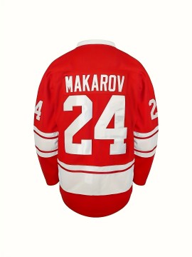 Vladislav Tretiak Sergei Makarov #24 1980 USSR CCCP Russian Hockey Jersey Red