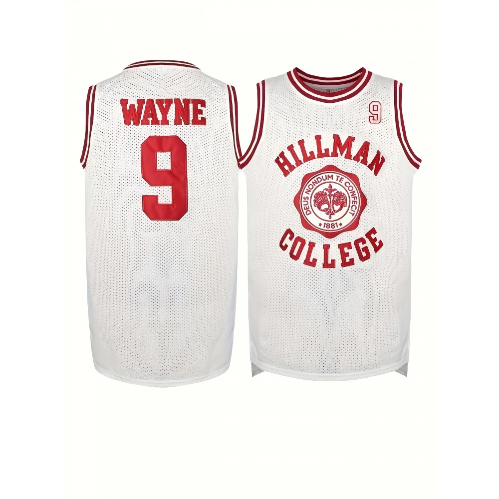 Men's Hillman College #9 Basketball Tank Top - Breathable, Moisture-Wicking Polyester with Letter & Number, Sleeveless Athletic Uniform for All Seasons