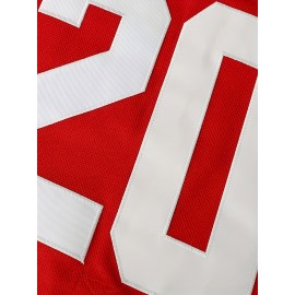 Vintage Style 1980 Ice Hockey Jersey - #20 Tretiak Inspired, Long Sleeve, V-Neck, Breathable Polyester Knit Fabric, Embroidered Letter & Number Pattern, Loose Fit Sports Top for Casual or Team Events, All Seasons - Red