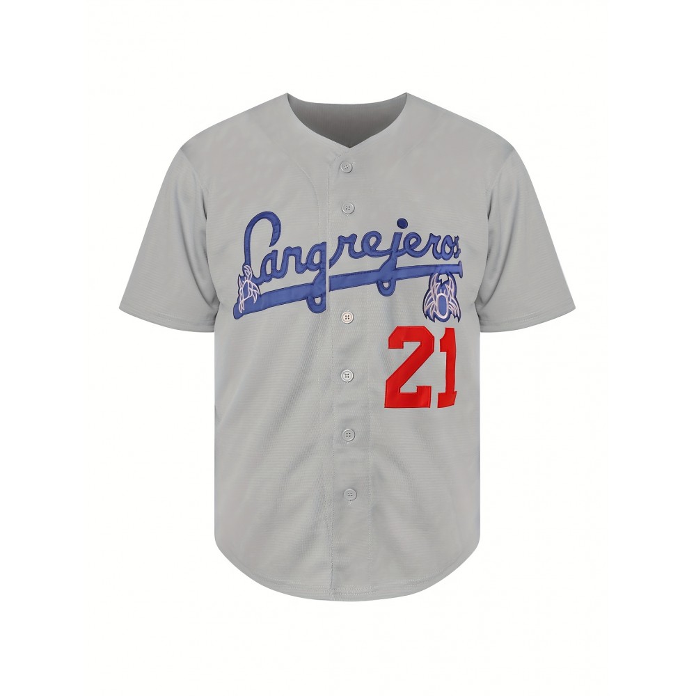 Men's #21 Vintage Baseball Jersey Shirt - Retro Style, Short Sleeve, V-Neck, Polyester, Breathable, Lightweight, Athletic Fit, Machine Washable, for Baseball, Parties, and Casual Wear