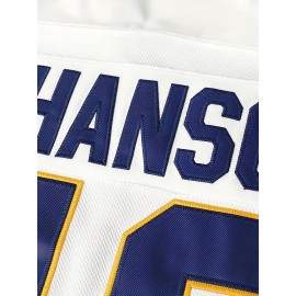 Vintage Hanson Brothers #18 Charlestown Chiefs Hockey Jersey - Blue & White,, Moisture-Wicking Polyester, Long Sleeve, V-Neck Captain's Sweatshirt with Classic Stripes for Sports, Parties & Casual Wear