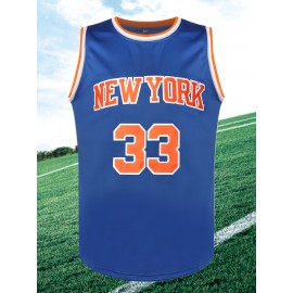 Men's #33 Embroidered Breathable Polyester Basketball Jersey - Sleeveless, Loose Fit for Casual & Team Sports, Perfect for Summer Outdoor Training