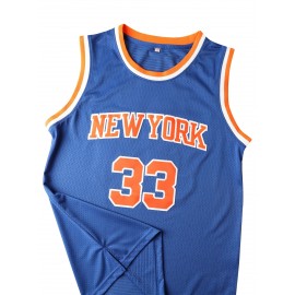 Men's #33 Embroidered Breathable Polyester Basketball Jersey - Sleeveless, Loose Fit for Casual & Team Sports, Perfect for Summer Outdoor Training