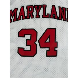 Men's #34 Maryland Basketball Jersey - Breathable Mesh Sports Training Uniform, White & Red, S-3XL, Comfortable for Casual & Athletic Wear