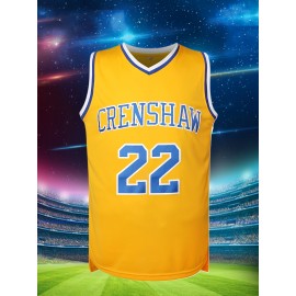 Men's #22 Embroidered Basketball Jersey - 100% Polyester, V-Neck, Sleeveless - Perfect for Training & Streetwear, Spring/Summer/Fall, American Basketball, Yellow