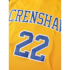 Crenshaw 22 McCall Men's Basketball Jersey, V-Neck Polyester Sports Vest with Embroidery, Blue and Yellow, Sizes S-3XL