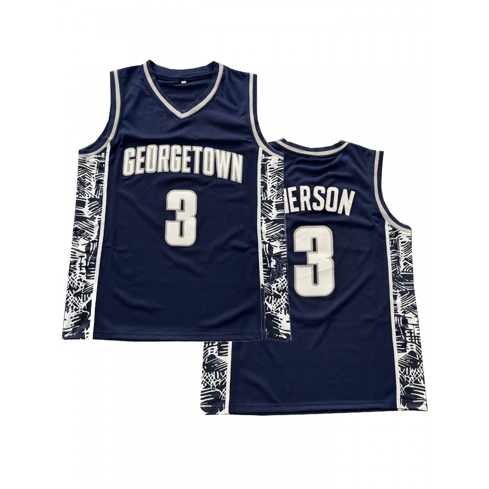 Men's #3 Dark Blue Basketball Jersey - Breathable Polyester, V-Neck, Lettering & Numbers, Perfect for Sports & Casual Wear
