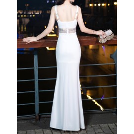 Elegant Middle Eastern Style Bodycon Mother of the Bride Dresses – V-Neck Sleeveless Gown with Slit, Zipper Detail and Built-in Chest Pad – Polyester & Spandex Blend – All-Season Long Evening Dress