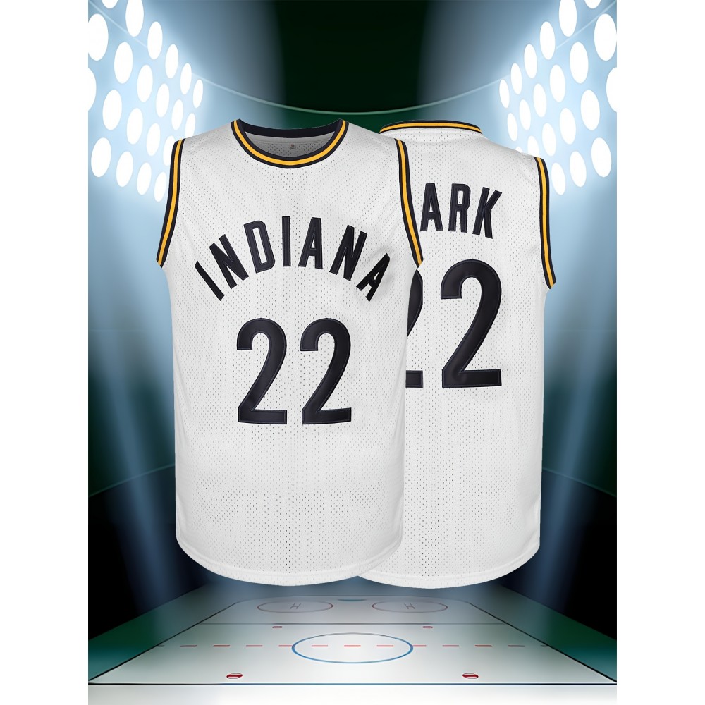 Men's Indiana 22 Basketball Jersey, Polyester Knit Fabric, V-Neck, Loose Fit, Quick-Dry, Breathable, for Casual & Athletic Wear, Sizes S-3XL