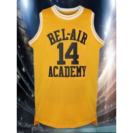 Men's Yellow Basketball Jersey #14 - Breathable Polyester Loose Fit Round Neck Embroidered Design for Sports & Casual Wear - Machine Washable - Ideal for Team Games, Outdoor Activities, and Parties