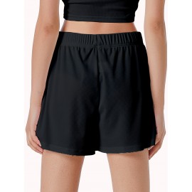 Sold Ribbed Elastic Waist Shorts, Casual Basic Shorts For Summer & Spring, Women's Clothing