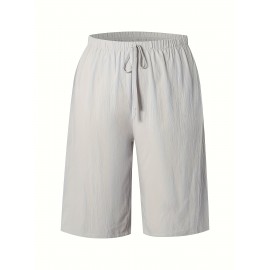 1pc Women'S Casual Polyester Shorts, Solid Color, All-Season, Woven Fabric, with Fake Drawstring Detail