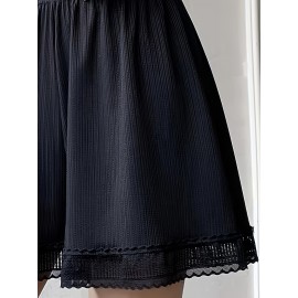 Chic Lace-Trimmed Safety Shorts for Women - Plus Size, Loose Fit, Non-See-Through, Perfect for Layering & Casual Wear