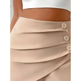 Trendy Ruched Asymmetrical Shorts - Fashionable Solid Color with Fake Buttons - Perfect for Spring & Summer - Chic Womens Casual Wear