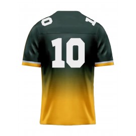 Women's #10 Green Bay -Inspired Jersey - Gradient Green to Yellow, V-Neck, Short Sleeve, Breathable Polyester Shirt, Machine Washable, Perfect for Sports Fans & Casual Wear