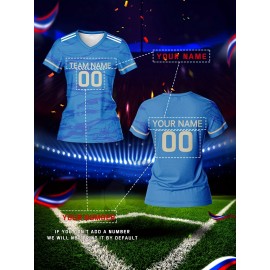 Customizable Women'S V-Neck Football Jersey, Polyester 100%, Quick-Dry Knit Fabric, Regular Length, All Over Print, Slight Stretch, Breathable for Training & Fitness, Spring/Summer/Fall Sports Top