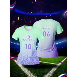 [Quickdry] Customizable Women's V-Neck Football Jersey - Personalized Name & Number, Breathable Polyester, Quick-Dry Sports Top for Team Training & Casual Wear, Available in Light Green & Purple, Athletic Jersey | Sporty Vneck Jersey | Polyester Fabric