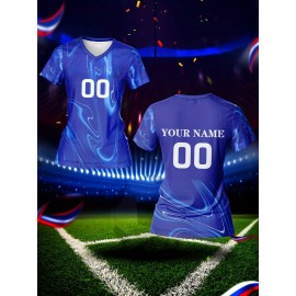 Customized Name & Number Women's V-Neck Football Jersey - Breathable Quick-Dry Moisture-Wicking Fabric, Full-Body Print Team Training & Casual Wear, Regular Fit Spring Summer Fall, Custom Football Jersey, Breathable Fabric