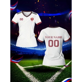 Customized Name & Number Women's V-Neck Football Jersey - Breathable Quick-Dry Moisture-Wicking Fabric, Team Training & Casual Wear with All-Over Print Design, Regular Fit for Spring Summer Fall, Personalized Football Jersey, Durable Sports Apparel