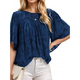 Womens 3/4 Bell Sleeve Blouse Summer Crewneck Lace Tops Floral Shirts