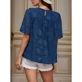 Womens 3/4 Bell Sleeve Blouse Summer Crewneck Lace Tops Floral Shirts