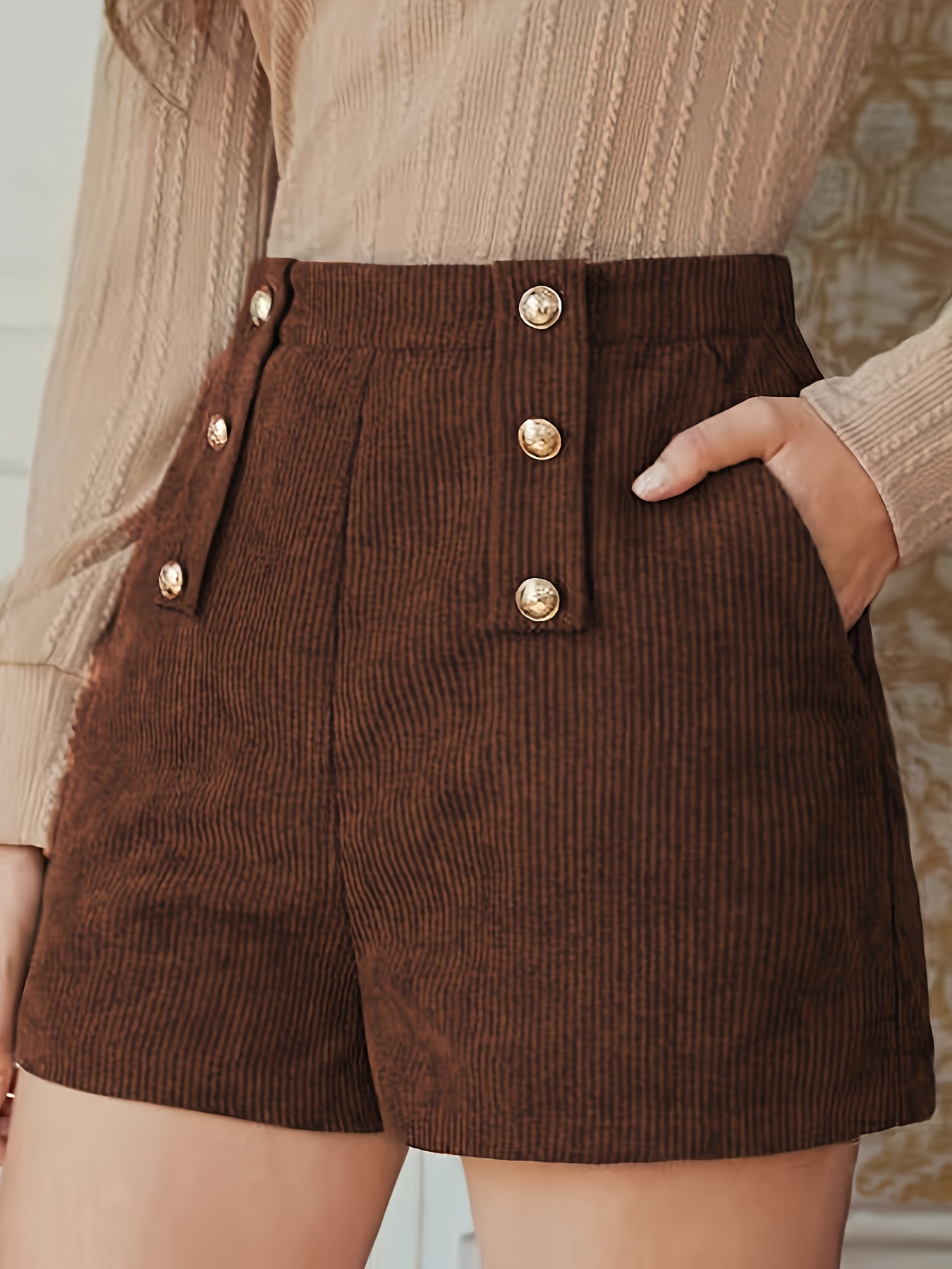 slant pocket   waist shorts casual loose shorts for   womens clothing details 3